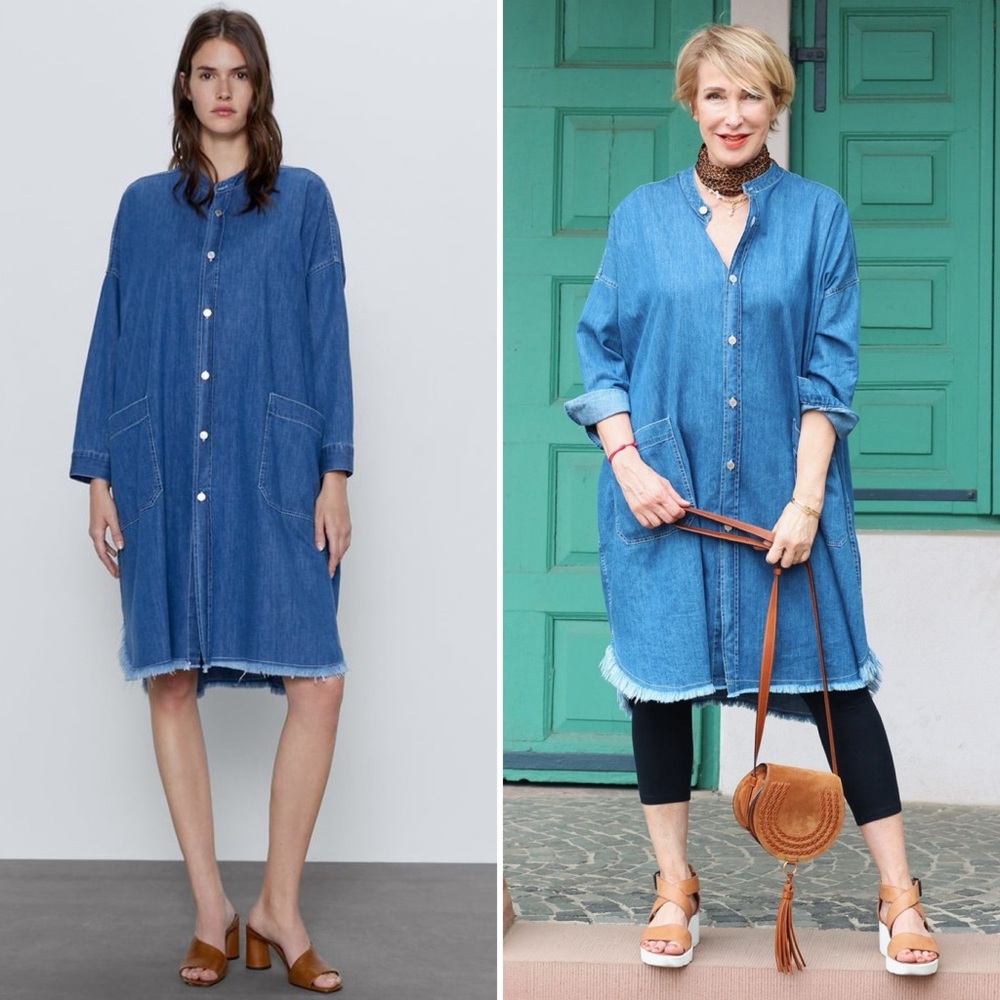 ZARA The 90s Collection Denim Levita Premium ZW Classic Coat Dress Size M NWT